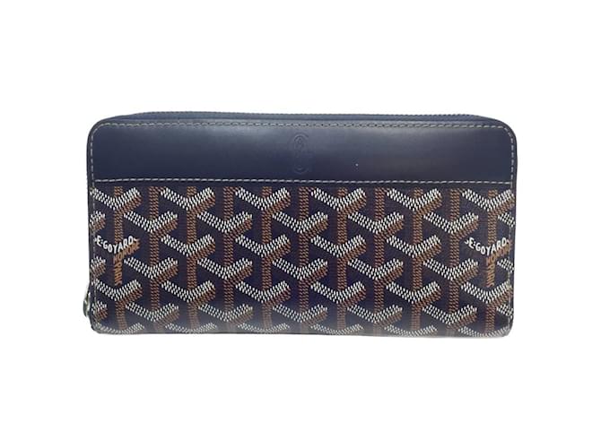 Carteira Longa Goyard Matignon GM em Herringbone com Porta Moedas Redondo Azul marinho Couro  ref.1491799