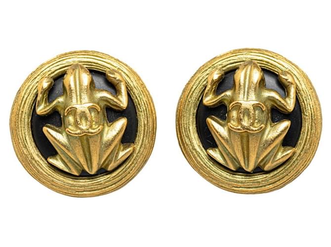 Chanel Coco Mark Clip Earrings Black Golden  ref.1491955