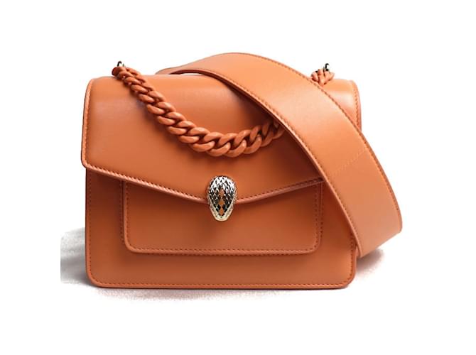 Bulgari Bolsa de Ombro Bvlgari Serpenti Forever Maxi Chain 2-Way Laranja Couro  ref.1492040