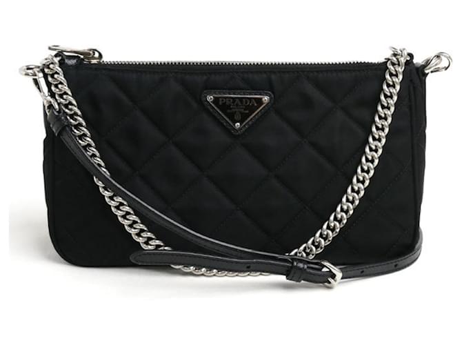 Prada Quilted Handbag Chain 2-Way Shoulder Bag Black Leather Nylon  ref.1492080