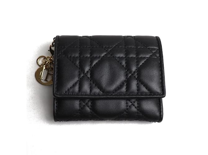 Christian Dior Lady Lotus Bi-fold Wallet Black Leather ref.1492106  