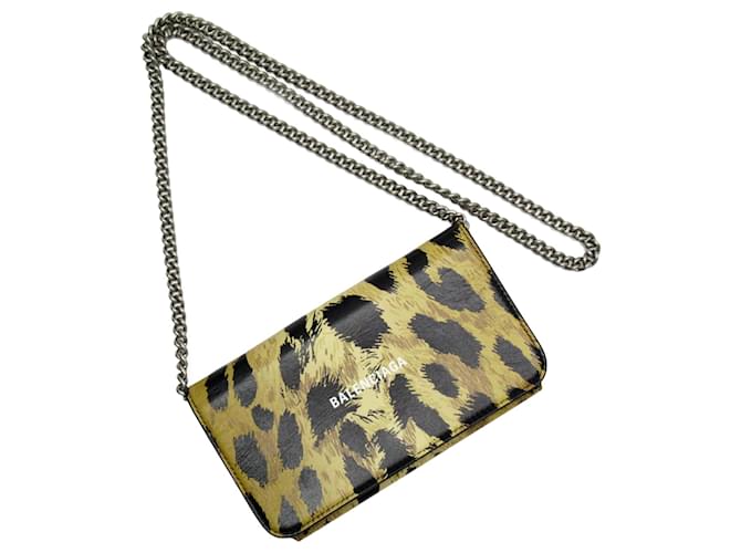 Borsa a spalla in pelle leopardata Balenciaga Nero Argento Beige Metallo  ref.1492169