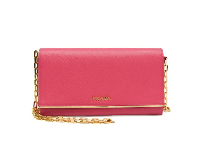 Prada 1MT440 Women's Saffiano Metal Chain/Shoulder Wallet Pink Leather  ref.1492220