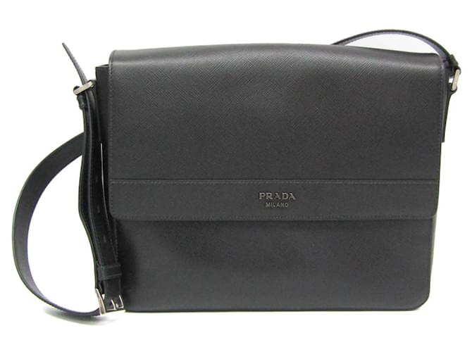 Prada Saffiano Cuir Messenger Bag Black Leather  ref.1492226