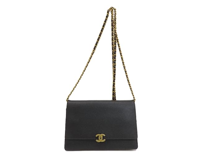 Chanel Black Caviar Leather Chain Wallet  ref.1492340