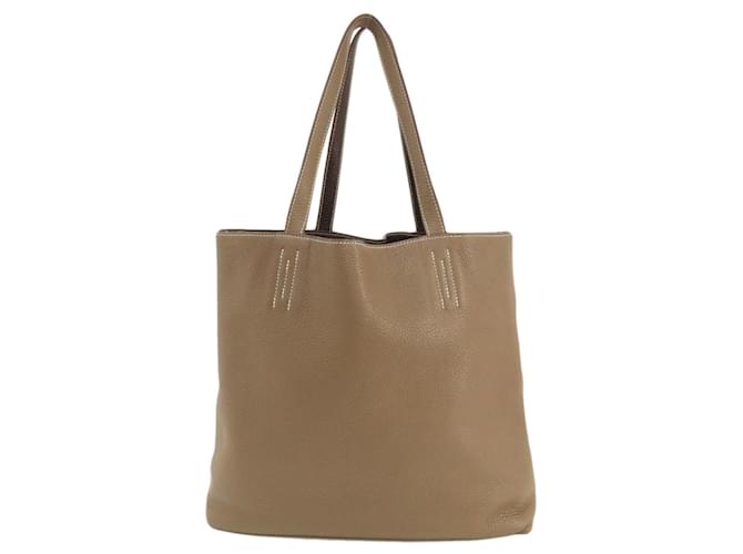 Hermès Sac tote Hermes Double Sens 45 Etoupe Cuir Beige Taupe  ref.1492842