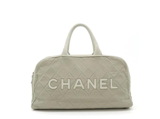 Bolsa de mão matelassé Chanel Sport Line Branco Cinza Couro Lona  ref.1492936