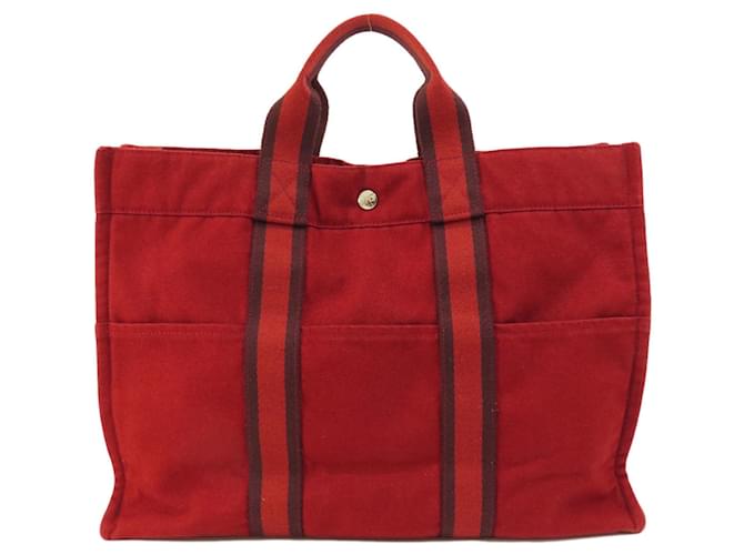 Hermès Borsa Foul Tou MM Tote Bag Hermes Rosso Tela  ref.1492974