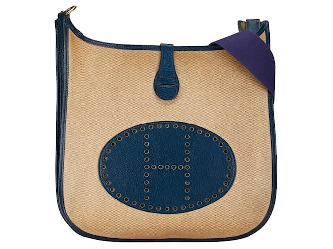 Hermès Hermes Evelyn GM Anne Shoulder Bag Navy blue Pony-style calfskin Cloth  ref.1492981