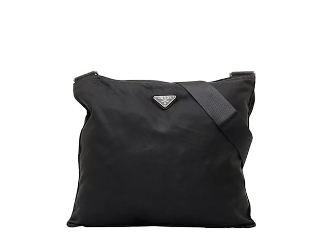 Bolso de Hombro Prada Triangle Plate Negro Cuero Nylon  ref.1493180