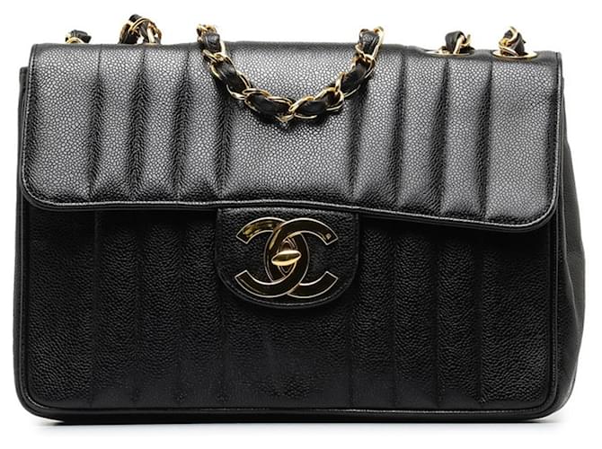 Bolsa de ombro de corrente dupla Chanel Coco Mark Mademoiselle Preto Couro  ref.1493183