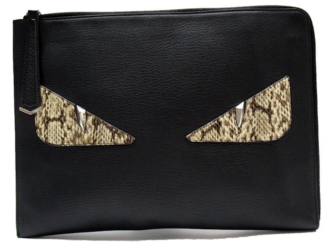 Fendi Clutch Tasche Braun Schwarz Leder  ref.1493244