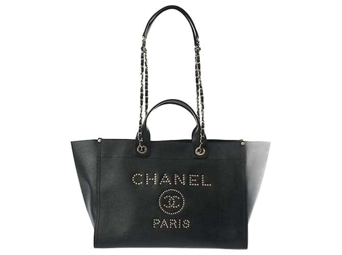 Chanel Deauville Nieten Tote Bag Schwarz Golden Leder ref.1493319 Joli Closet