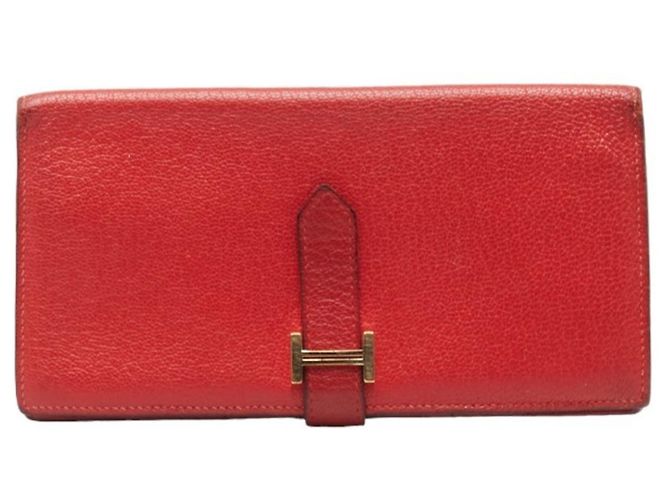 Hermès Hermes Bearn Soufflet Bi-fold Wallet Red