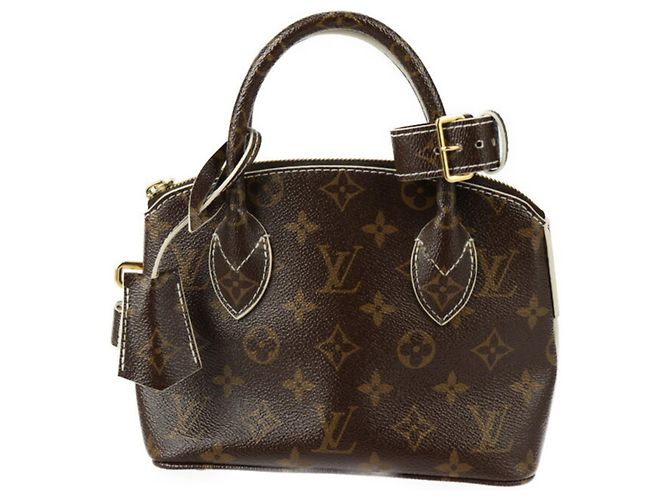 Louis Vuitton Shiny Monogram Lockit BB Handbag Brown Cream