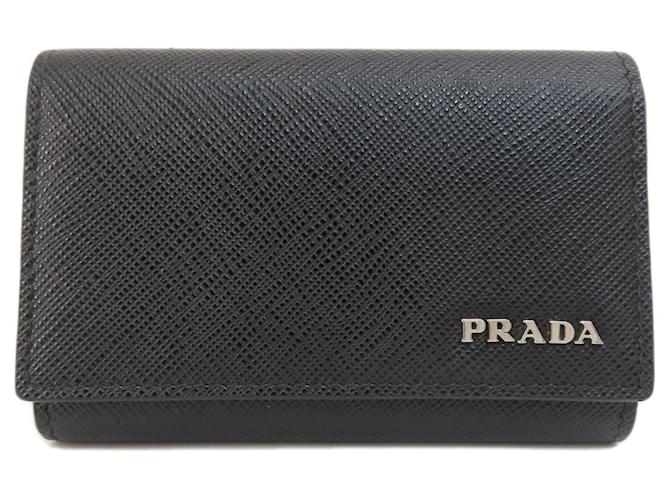 Chaveiro de couro Saffiano Prada Preto  ref.1493544