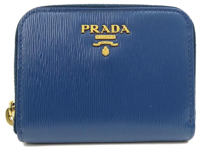 Porte-monnaie en cuir Saffiano Prada Bleu  ref.1493551