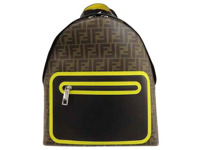 Sac à dos Fendi Zucca Pattern Plastique Marron Noir Jaune  ref.1493577