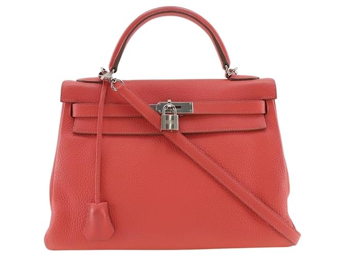 Hermès Hermes Kelly 32 Handbag in Coral Pink Leather  ref.1493841