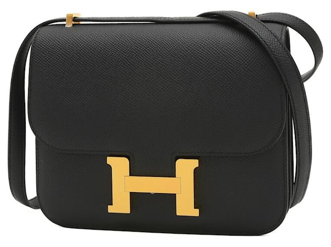 Hermès Bolsa de Ombro Hermes Constance 18 Miroir Preto Couro  ref.1493923