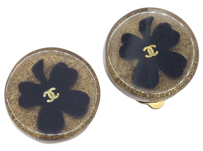 Orecchini Chanel Clover Clip Nero D'oro 