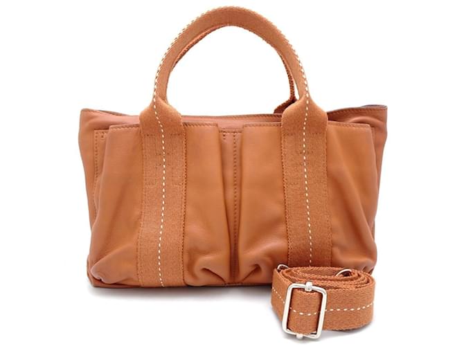 Hermès Bolsa horizontal PM 2 vias Hermes Caravan Dourado Lona Leatherette  ref.1493966