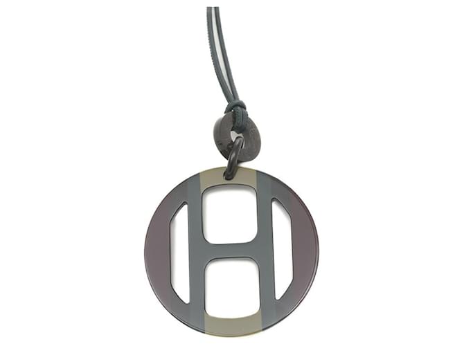 Hermès Hermes H Equipe Necklace in Buffalo Horn Black Navy blue Leather  ref.1493994