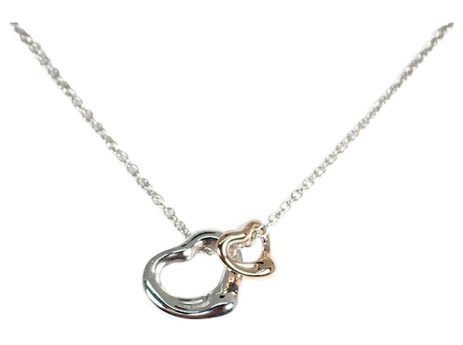 Tiffany & Co Tiffany 925 750 Double Heart Pendant Necklace Silver Pink gold  ref.1494060