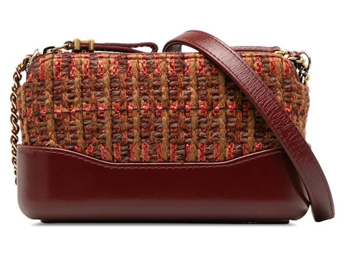 Chanel Gabrielle de Chanel Small Hobo Chain Shoulder Bag Dark red Leather Tweed  ref.1494139
