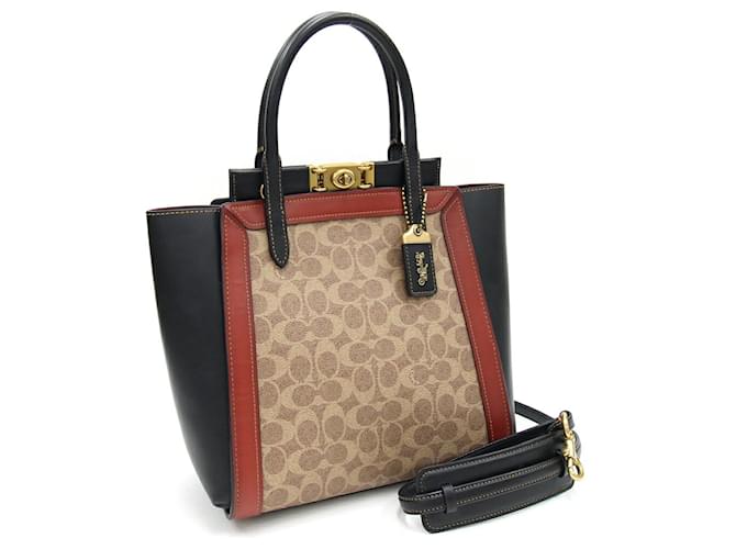 Bolso Coach Signature Troop Castaño Negro Cuero Plástico  ref.1494218