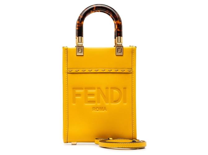 Sac à main Fendi Sunshine Shopper Small Cuir Jaune  ref.1494239