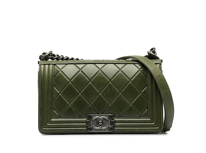 Le Boy Bolsa de Ombro Chanel Matelassé Boy Chain Verde Couro  ref.1494241