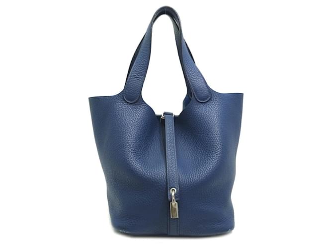 Hermès Bolsa Hermes Picotin Lock MM Azul marinho Couro  ref.1494378