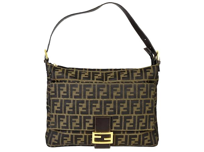 Sac à bandoulière Mamma Baguette en toile Zucca de Fendi Marron Noir  ref.1494383