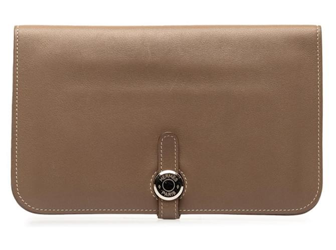 Hermès Portefeuille Long GM Dogon Hermes Cuir Argenté Taupe  ref.1494565