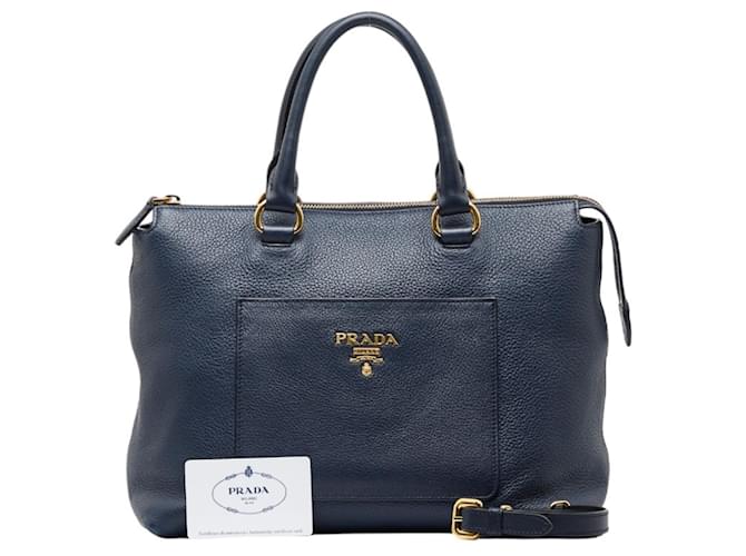 Sac à main Prada Sac à épaule Cuir Doré Bleu Marine  ref.1494667