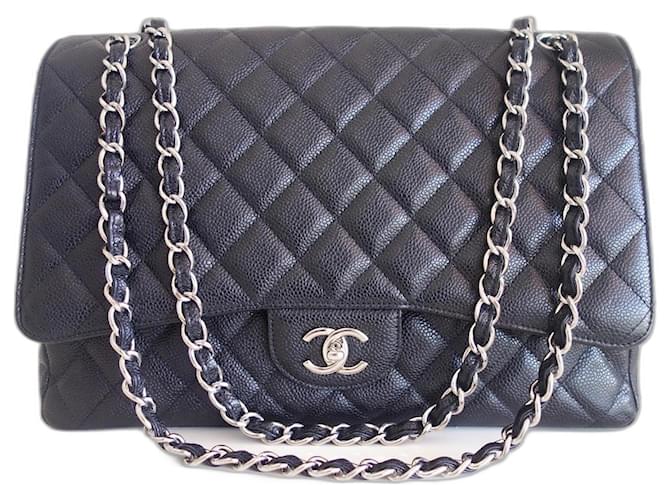 Timeless Chanel Classic Jumbo Black Caviar Bag Leather  ref.1494896