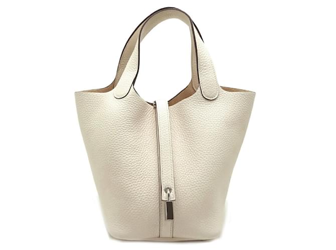 Hermès Hermes Picotin Lock PM Handbag White Leather  ref.1494921