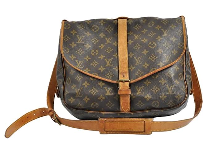 Saumur Louis Vuitton Handbags Brown Cloth  ref.1494950