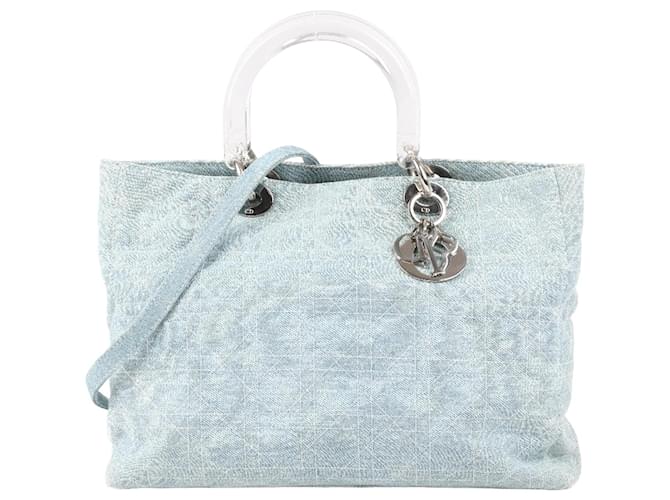 Große Lady Dior Cannage Denim Handtasche von Christian Dior in Hellblau John  ref.1495135