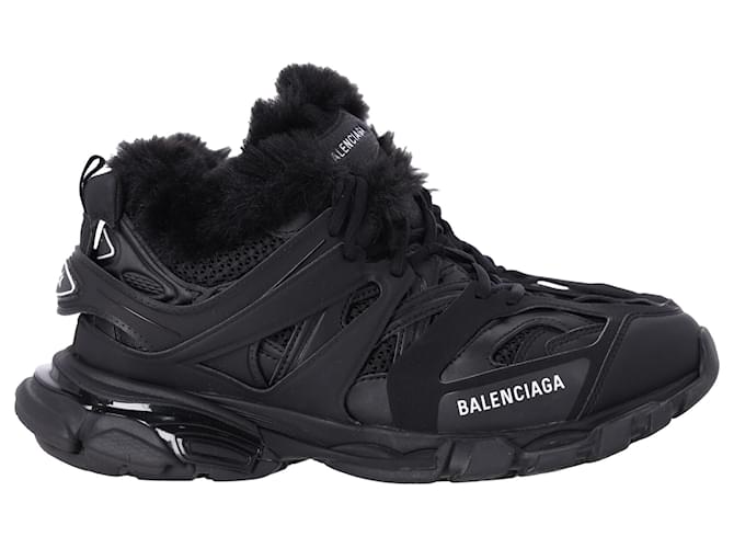 Everyday Baskets Balenciaga Track avec fourrure en maille noire et nylon Plastique Polyuréthane  ref.1495430