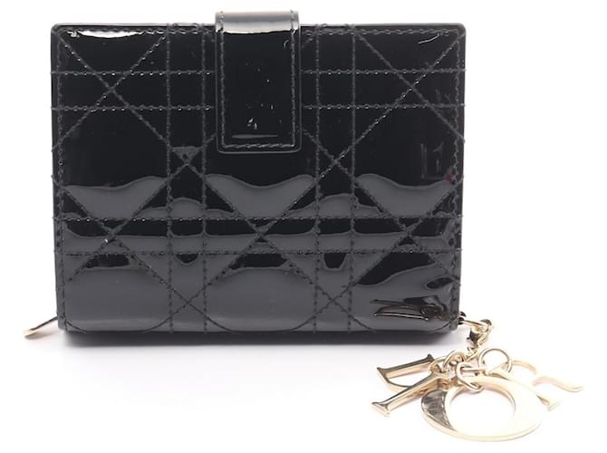 Dior Lady Dior 5 Gusset Card Holder Leather Card Case S0074OVRB in Very Good Condition Black  ref.1495914