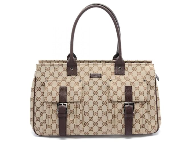 Bolsa de mão Gucci GG Canvas Double Pocket 114267 em muito bom estado Bege Lona  ref.1495966