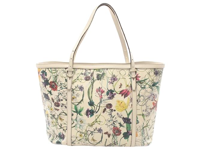 Gucci Flora Totebag Schultertasche aus Leder 309613 in gutem Zustand Weiß  ref.1495975