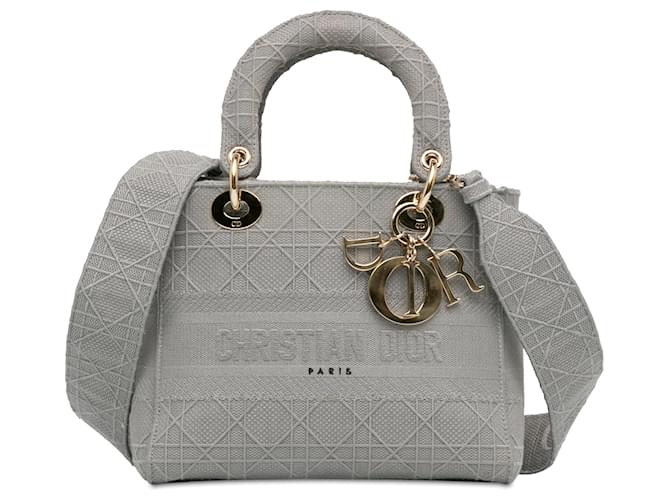 Dior Gray Medium Cannage Lady D-Lite Brown Grey Cloth Cloth  ref.1496624