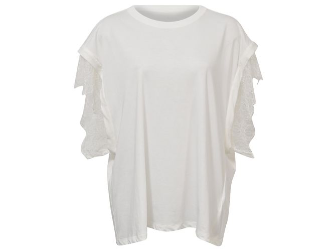 Top em jersey branco com acabamento em renda Iro Cru