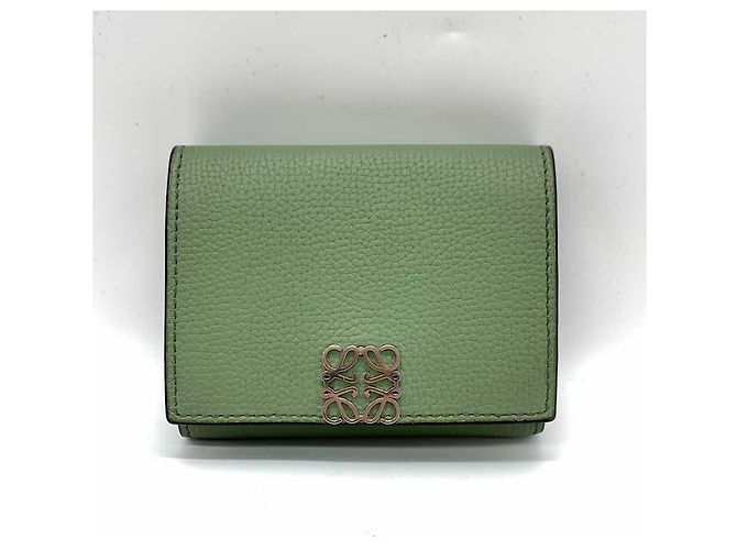 Cartera compacta de cuero Loewe trifold verde
