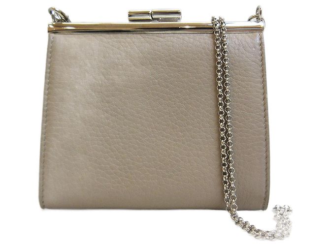 Autre Marque BVLGARI Lederkette Geldbörse, beiger Münzbeutel