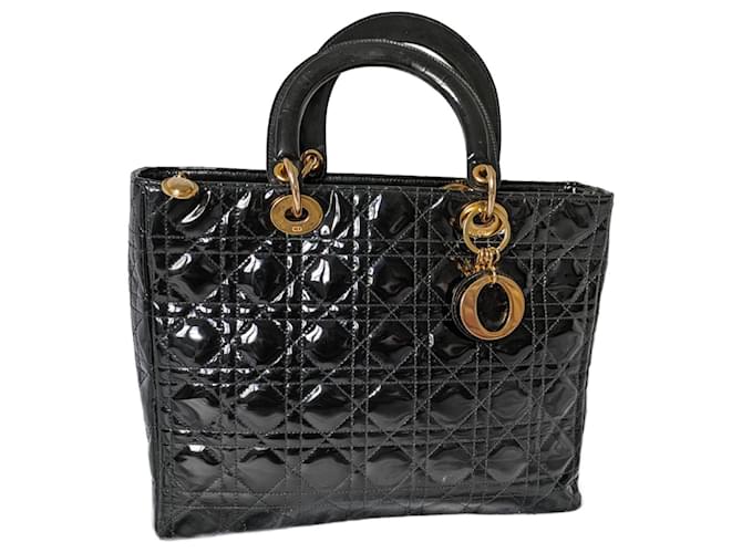 Christian Dior Lady Dior Grande Negro Charol  ref.1498199