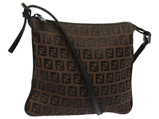 Borsa a spalla in tela Zucchino FENDI marrone Auth mr304  ref.1498336